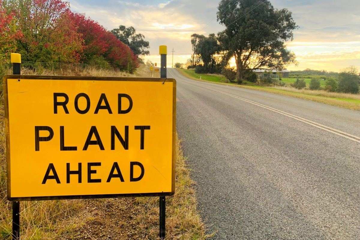 Road Plant Ahead sign