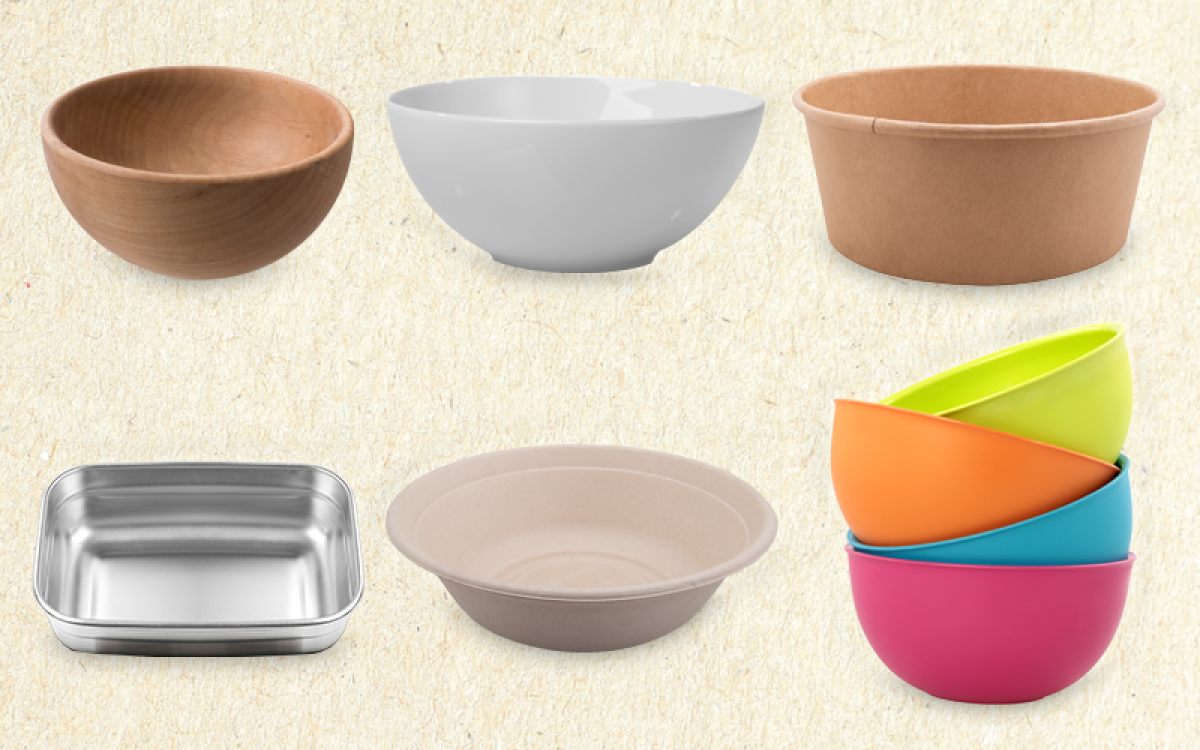 A selection of reusable bowls made from sustainable materials