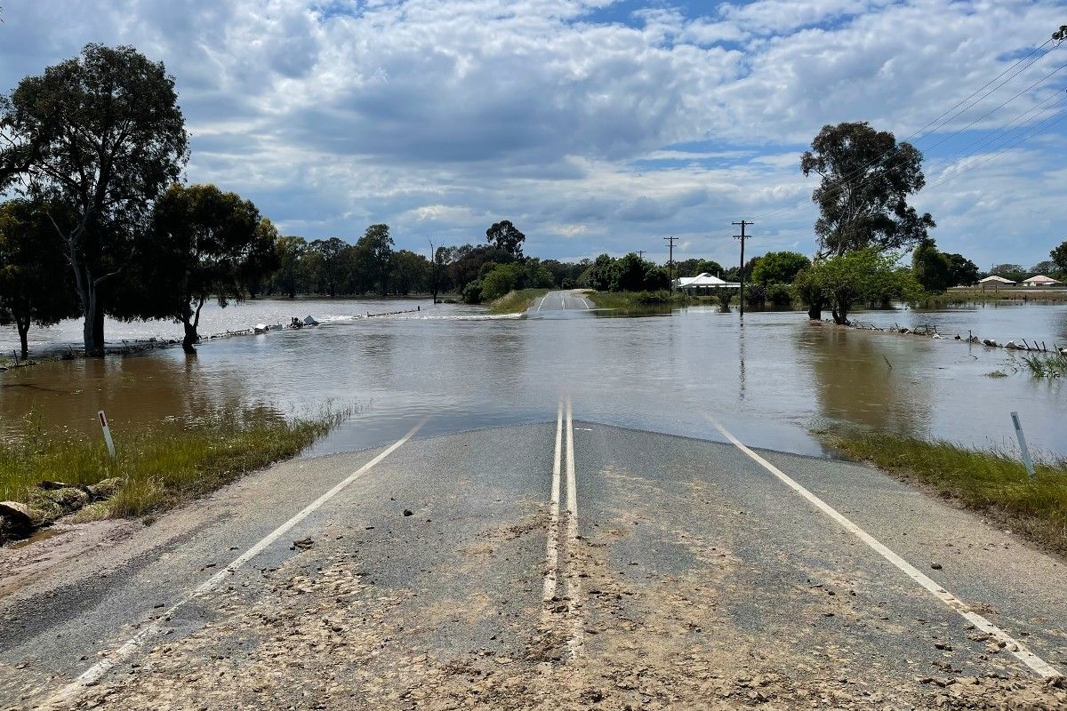 Flood water covering road