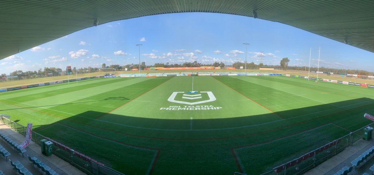 Wide shot of rugby league oval taken from grandstand