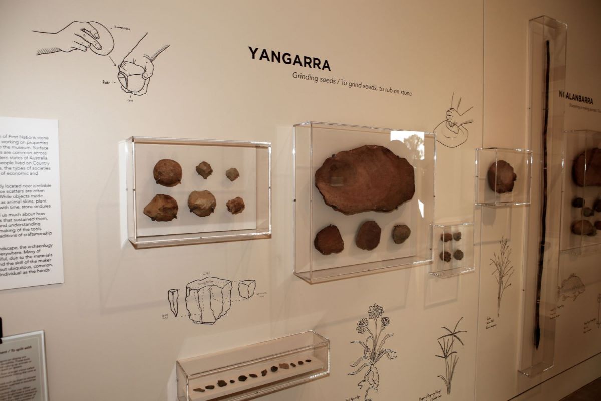 Some First Nations artefacts on display in a museum. 