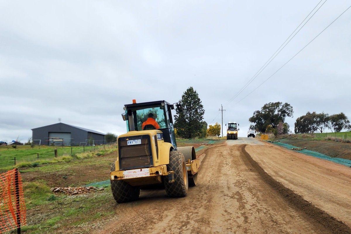 Road construction plant and machinery working on a road upgrade