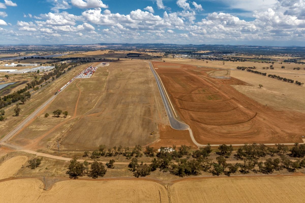 Aerial view looking from north to south of the blocks of land on a development site