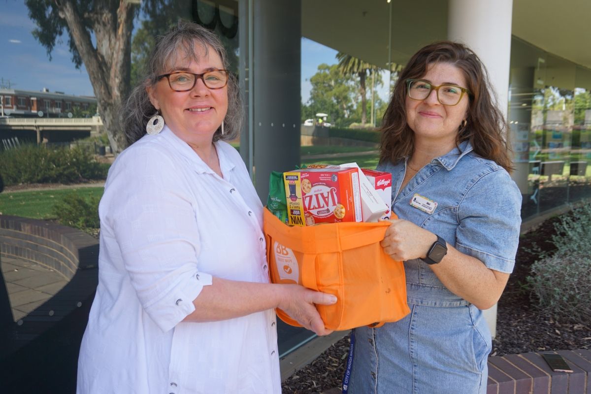 Manager Library Services Christine Bolton and Council’s Youth Development Officer Melissa Fattore outside library.