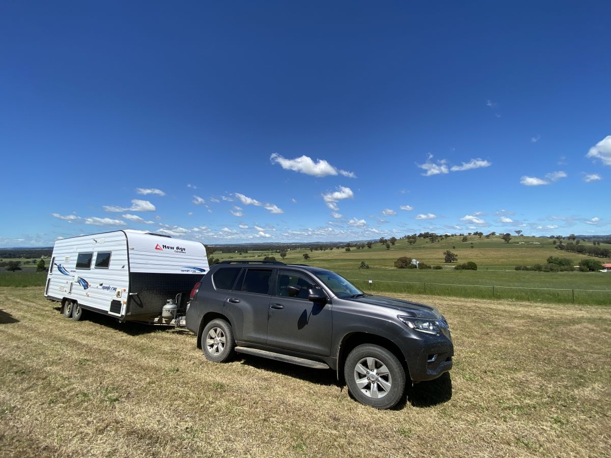 Car towing caravan