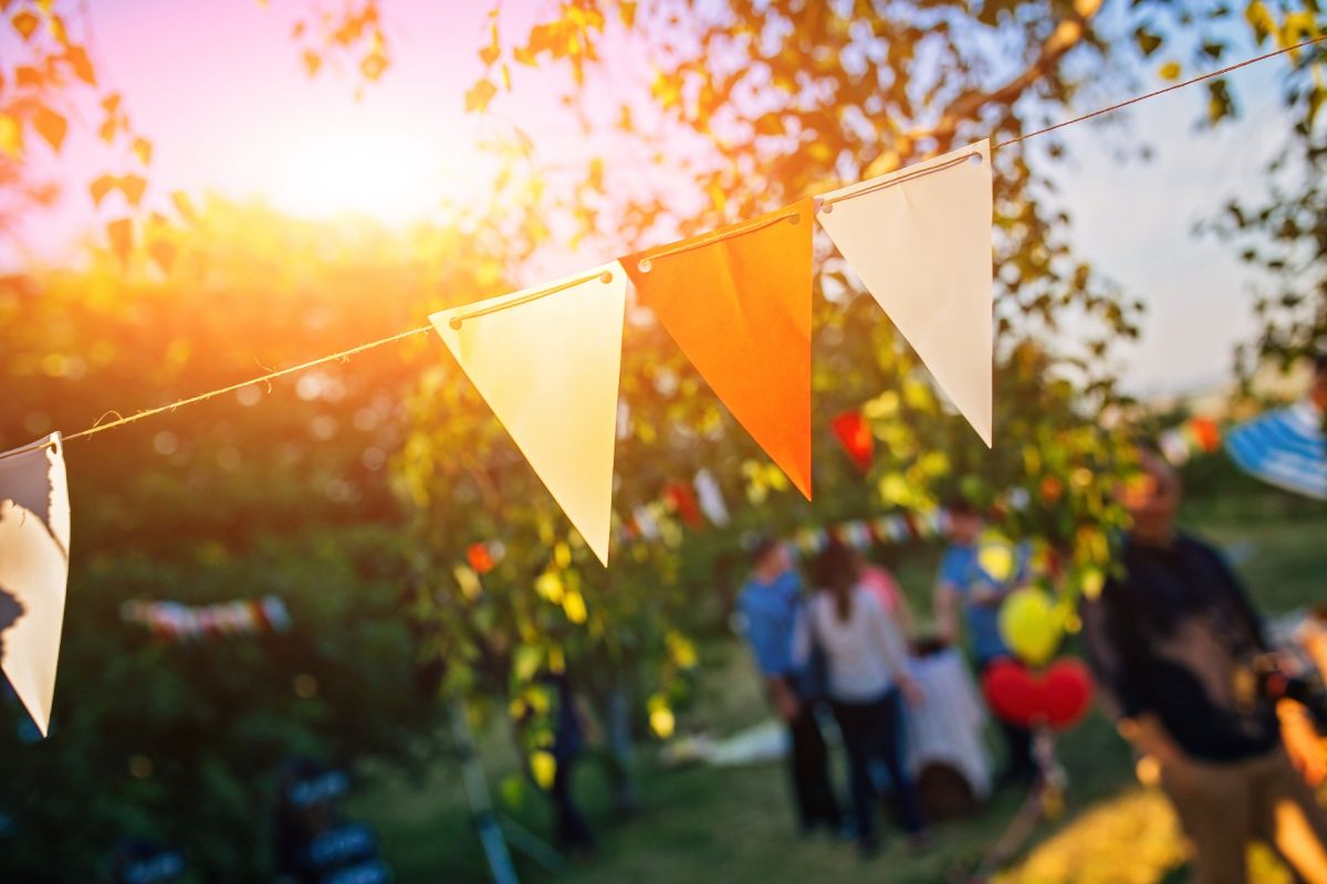 Party ribbons with blurred outdoor background