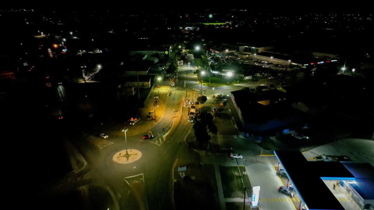 Aerial of Dobney Avenue upgrade nightworks