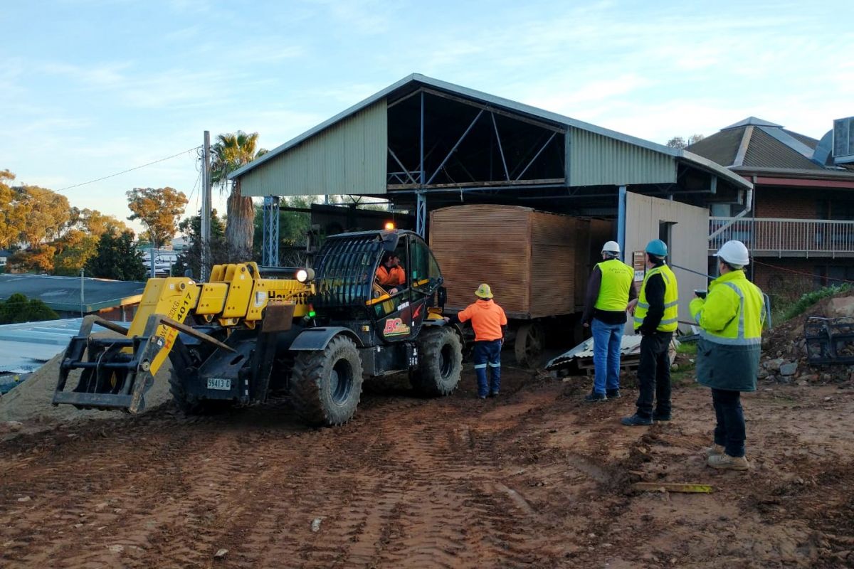 Cook's Galley towed out of storage shed