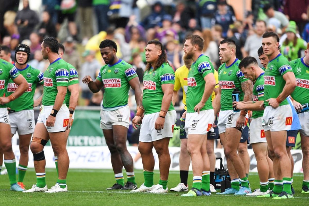 Canberra Raiders players on field at McDonalds Park 2022
