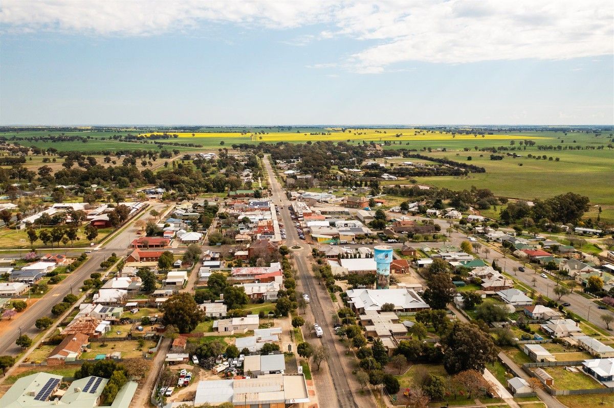 Aerial of retail and residential areas of the village of Lockhart