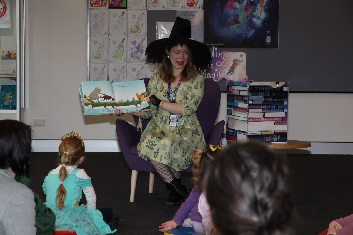 Cat Greenslade reading to >5s during Book Week Storytime.