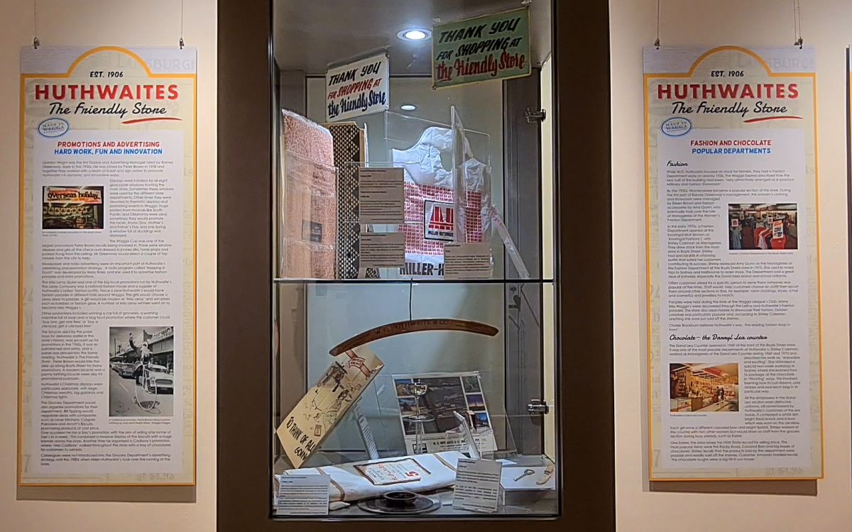 Memorabilia and signage for Huthwaites Exhibition