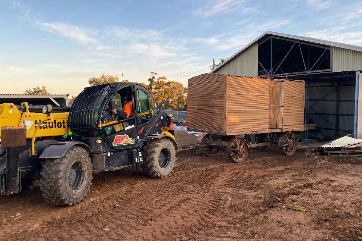 Cook's Galley towed out of storage shed