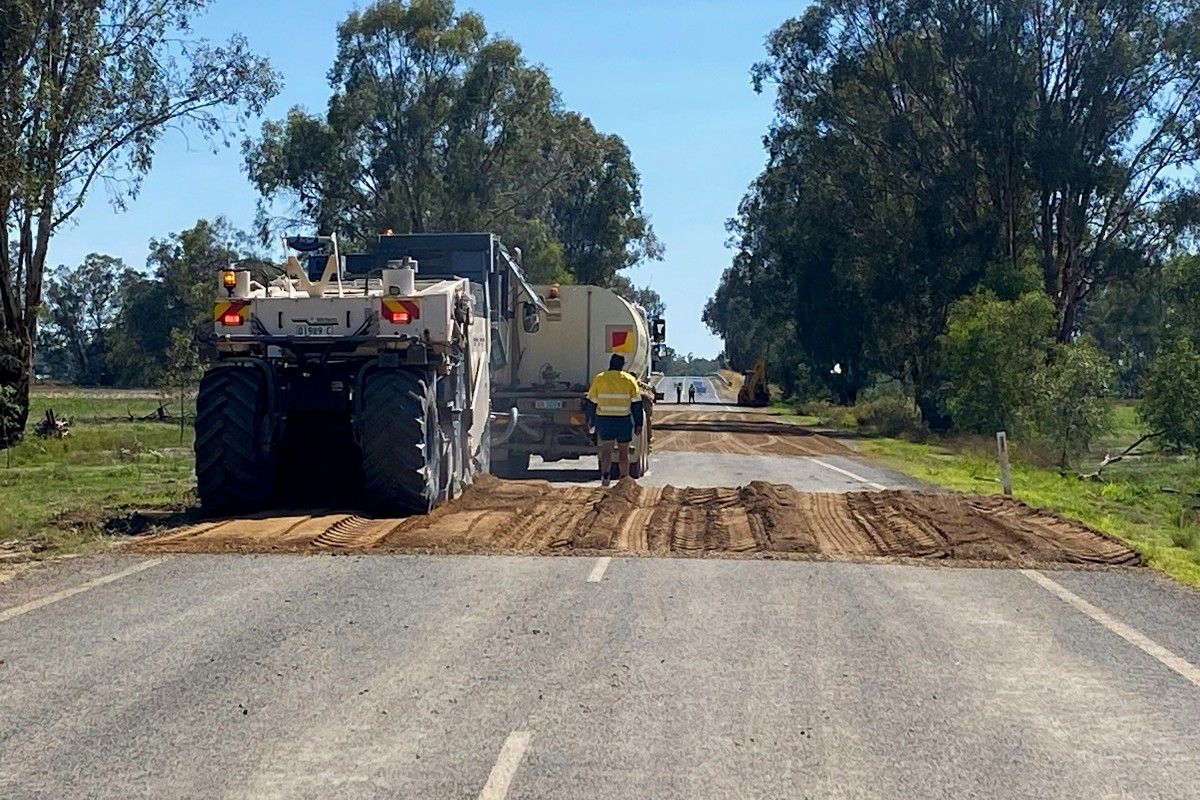 Road works machinery on Mundowy Lane