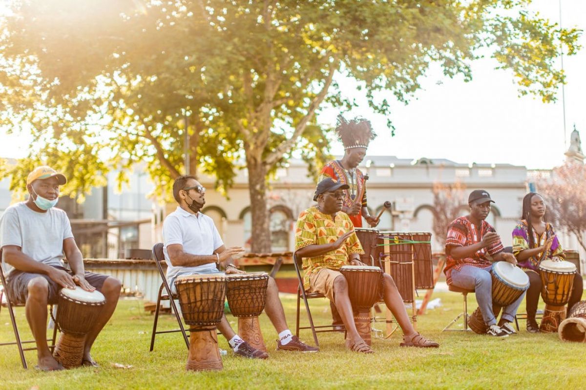 African drummers playin at Victory Memorial Gardens