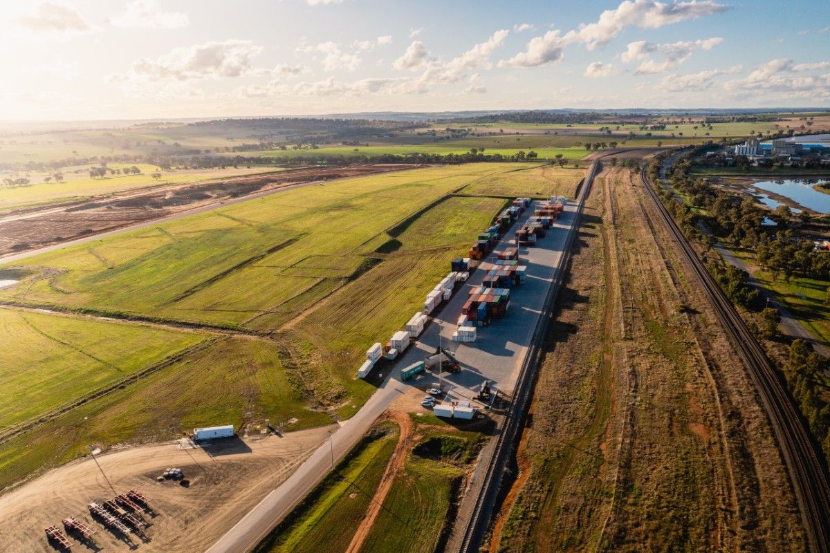Aerial veiw of Riverina Intermodal Freight and Logistics Hub land blocks at Bomen