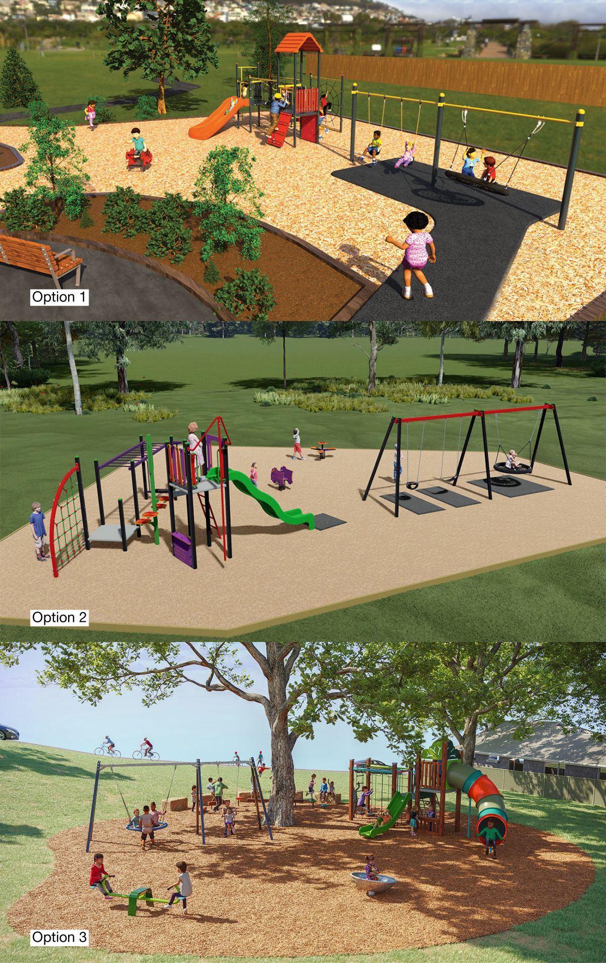 Collage of three playground design options concept graphic