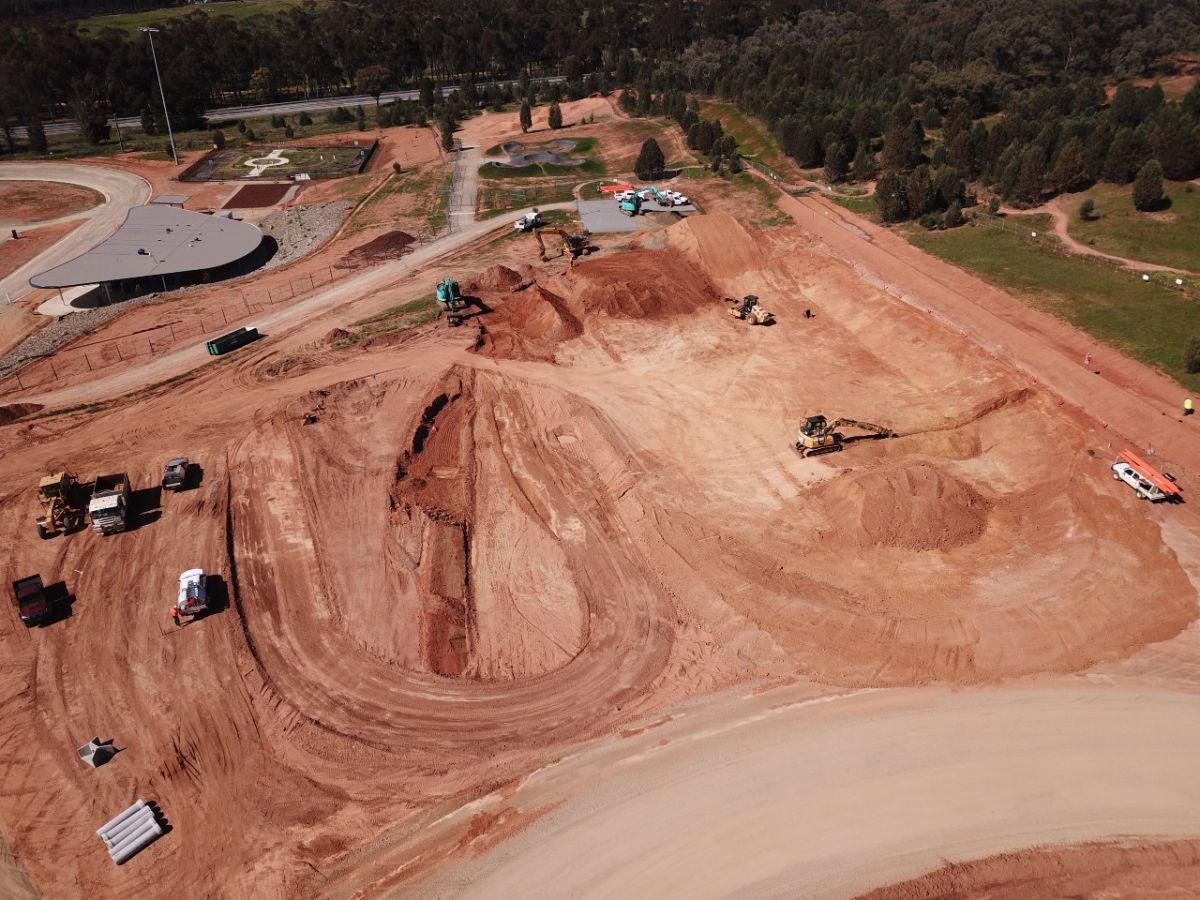 Aerial view of the BMX track site where construction has started this week.