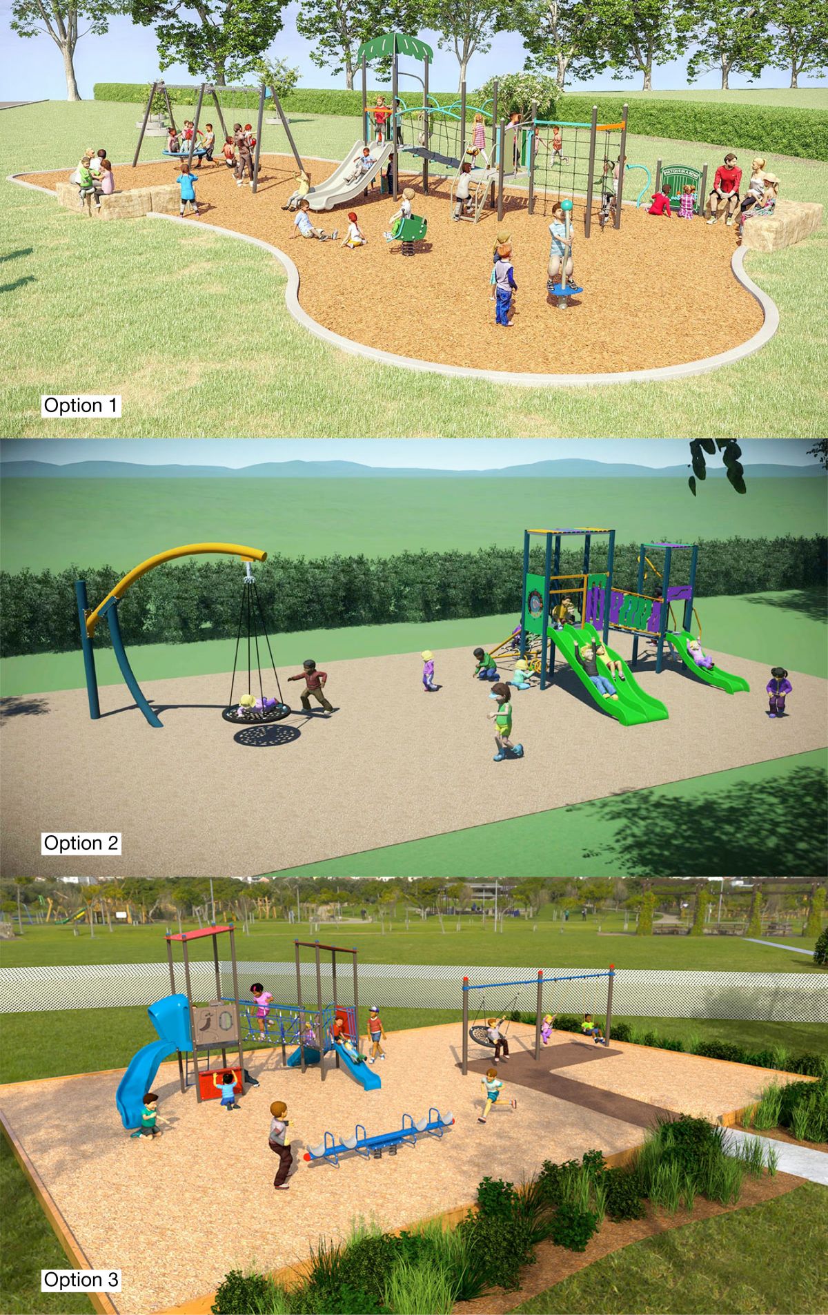 Collage of three playground design options concept graphic