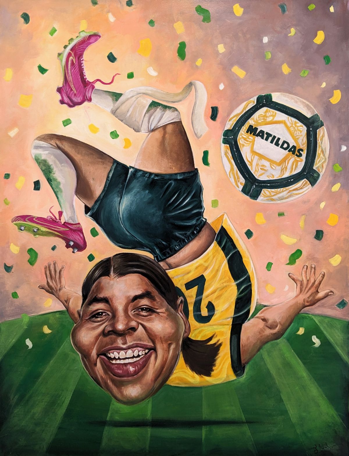 Artist Judy Nadin's caricature of footballer Sam Kerr, the 2024 Bald Archy winner