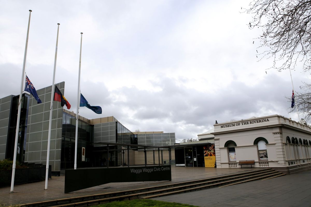 Flags flying at half-mast in front of Civic Centre