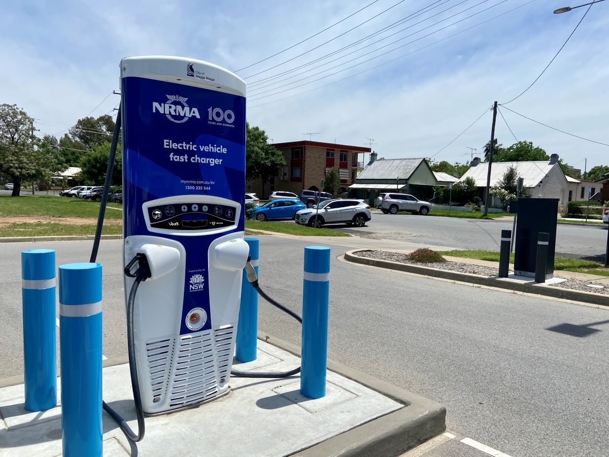 An electric vehicle charger on a public carpark.