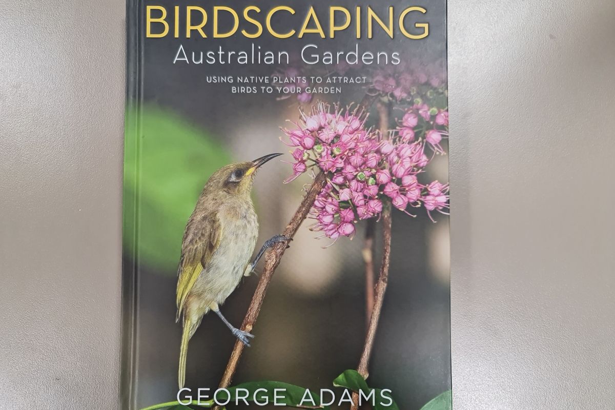 Photograph of book offered as prize for survey: George Adams' Birdscaping Australian Gardens