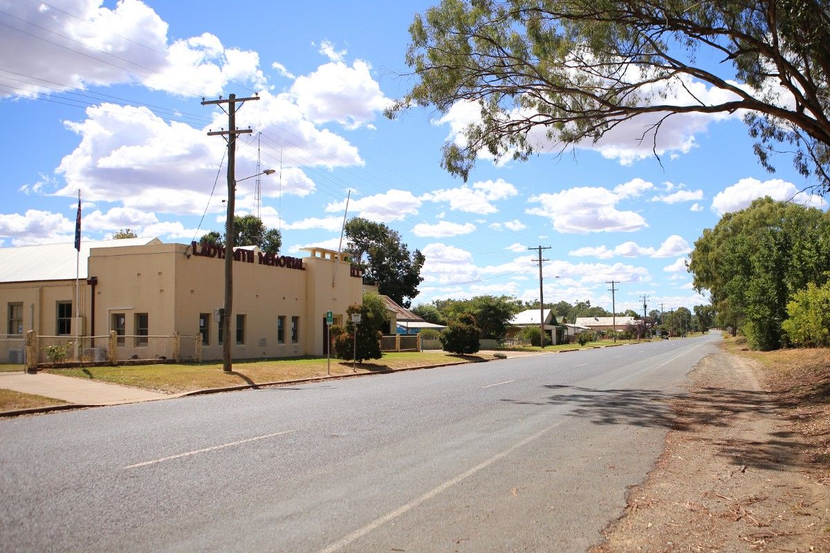 Exterior view of Ladysmith Hall and main street of village