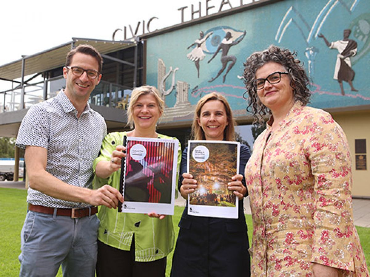 Tim, Janice, Fiona and Madeleine with the draft plans