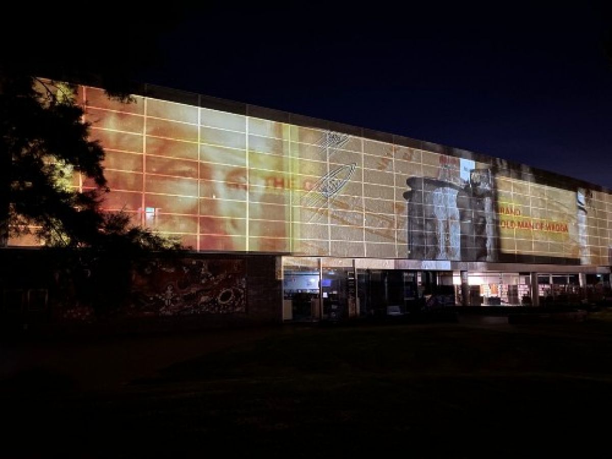 Archival images projected onto the Civic Centre building