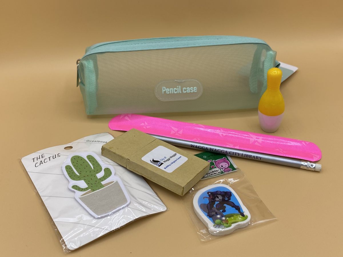 Pencil case with stationery items