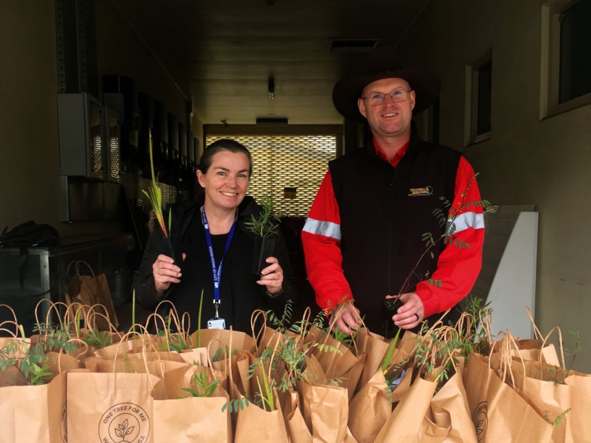 Environmental Education Officer Christina Reid and Vegetation Management Officer Chris Holman at this week’s One Tree For Me giveaway.