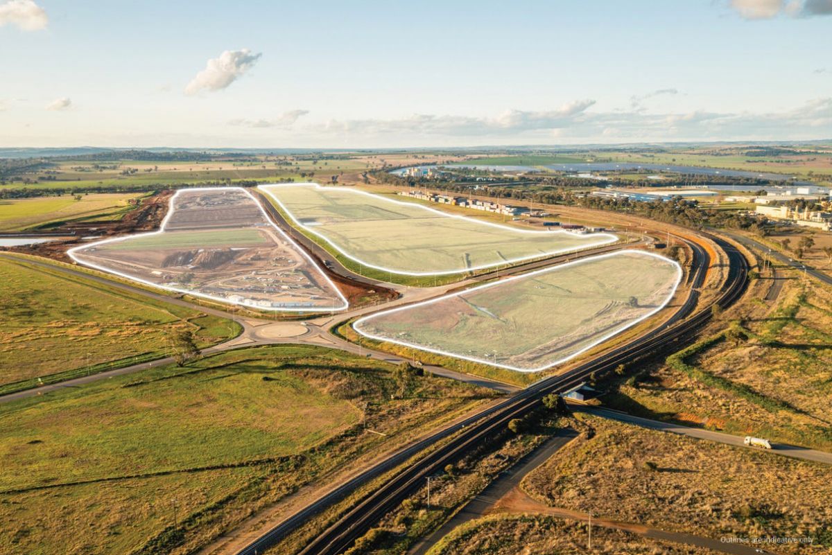 Aerial view of Riverina Intermodal Freight and Logistics Hub, RiFL, industrial land blocks in RiFL and RiFL West