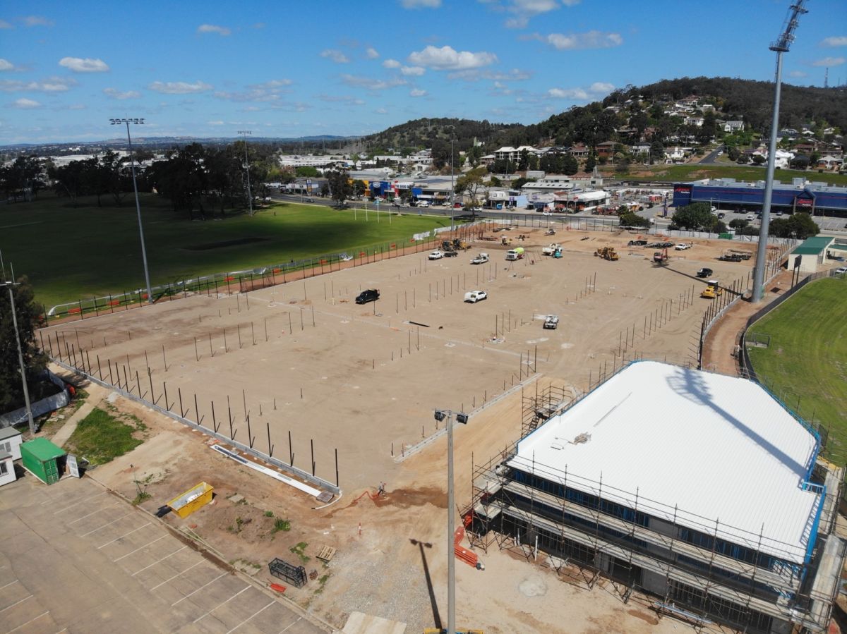 An aerial view of a construction site for a new tennis centre and clubhouse.