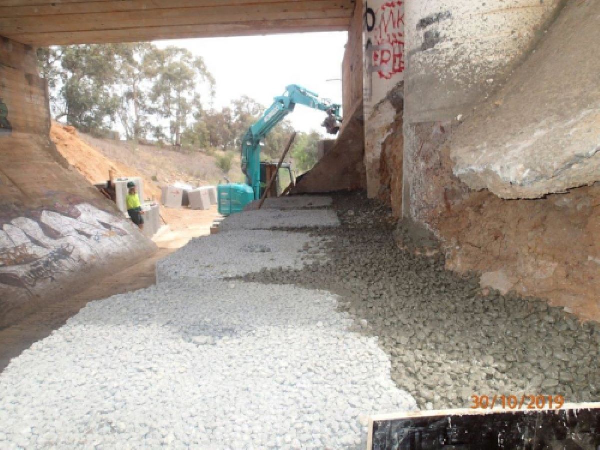 Batter rehabilitation work is nearing completion at Lake Albert's Crooked Creek Bridge.