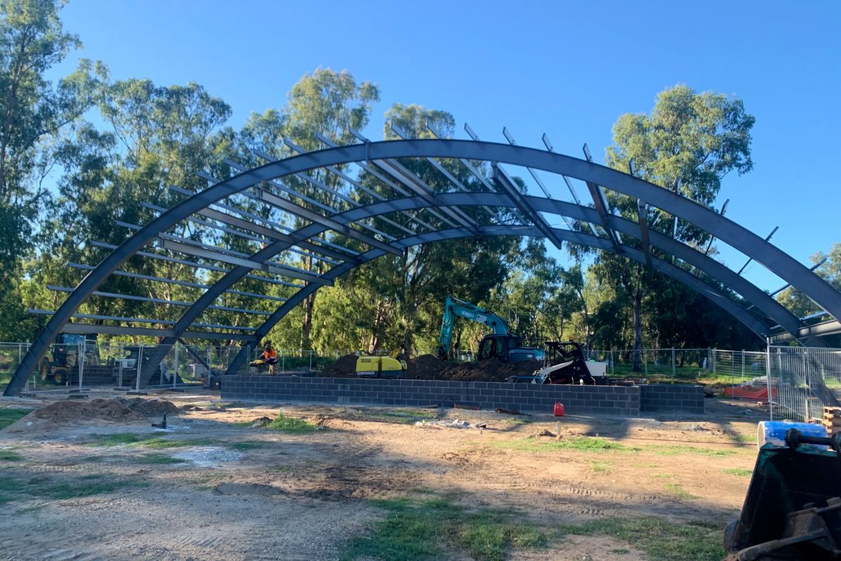 Metal framework and concrete of new stage being constructed