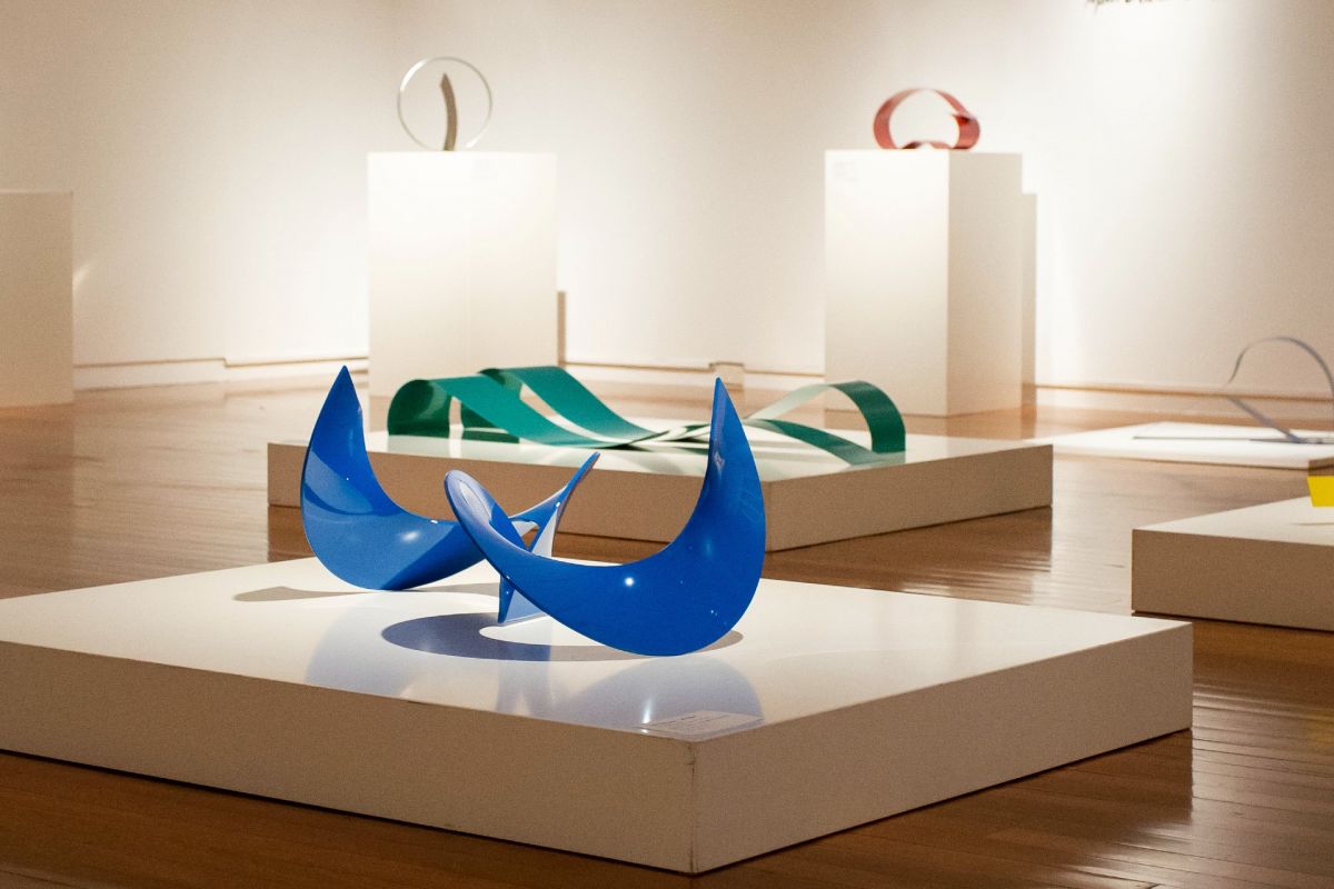 Blue sculpture on display