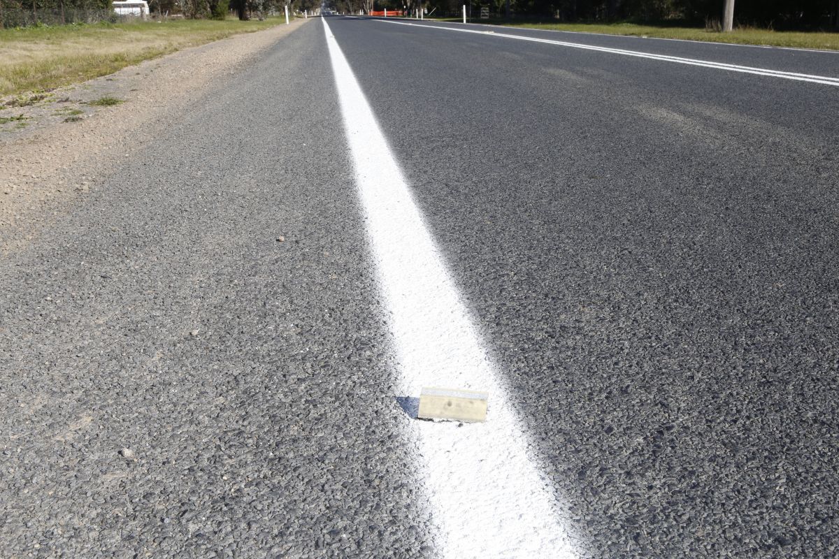 Close up of new line marking on Mitchell Rd, Lake Albert.