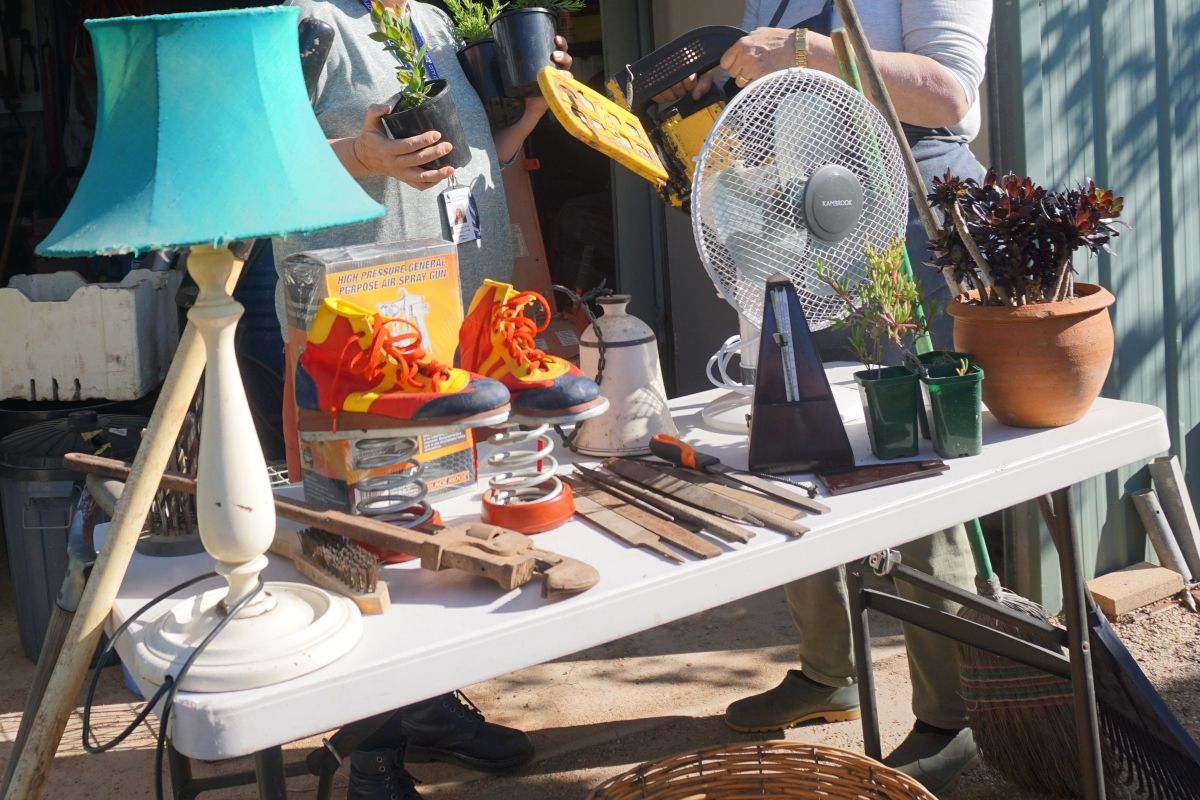 Items on table for sale during Garage Sale Trail