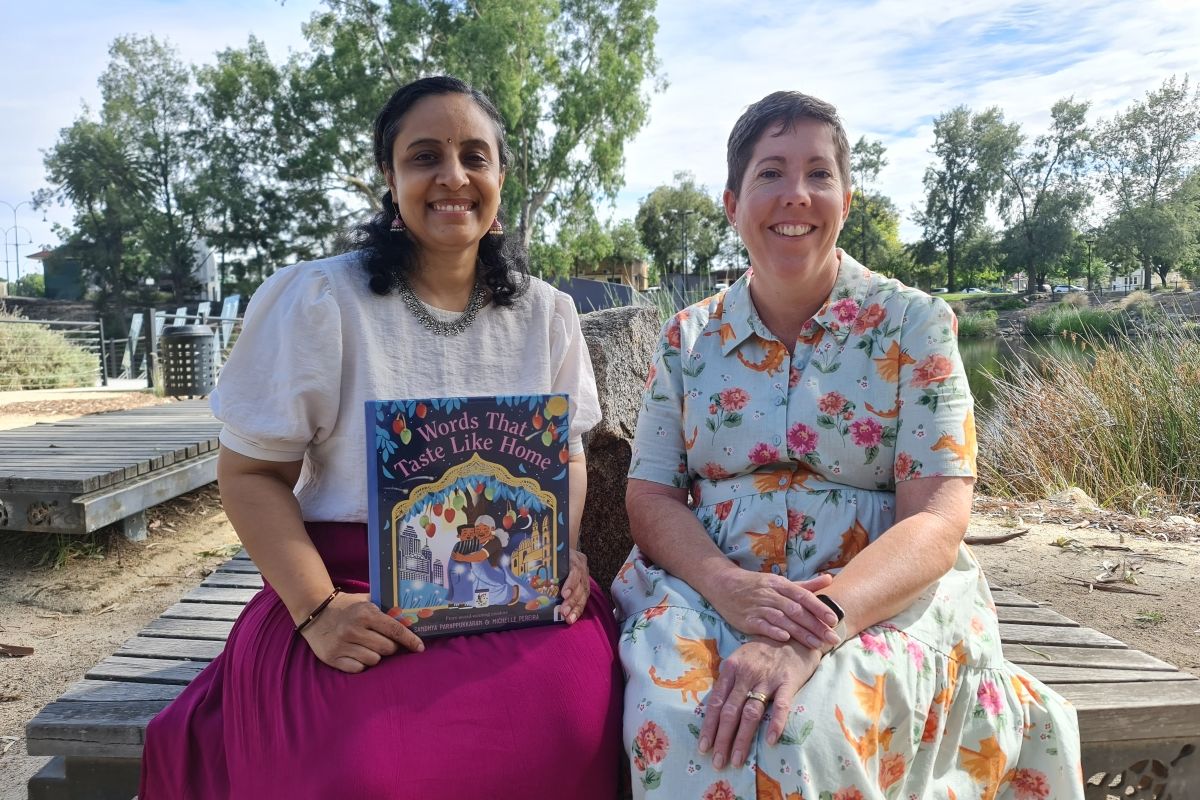 Children’s author Sandhya Parappukkaran with Outreach Services Team Leader Wendy Harper, 21 January 2025agga City Library.