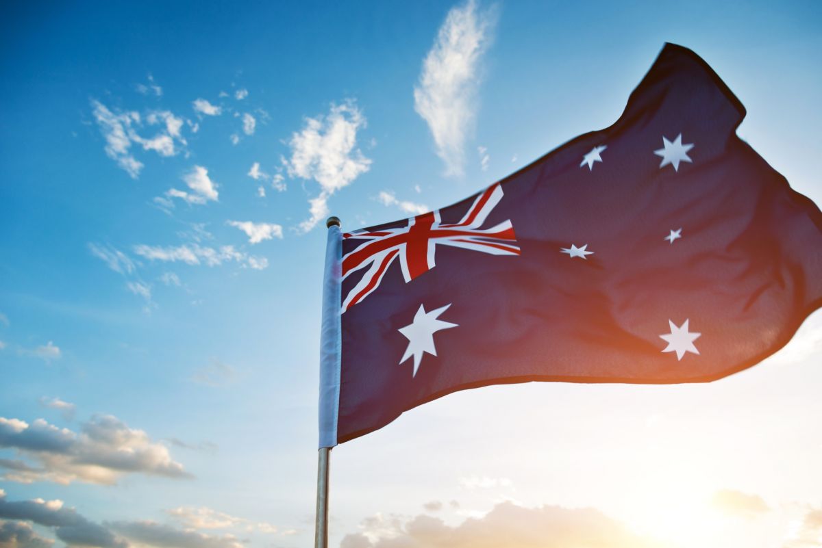 Australian Flag with blue sky in background