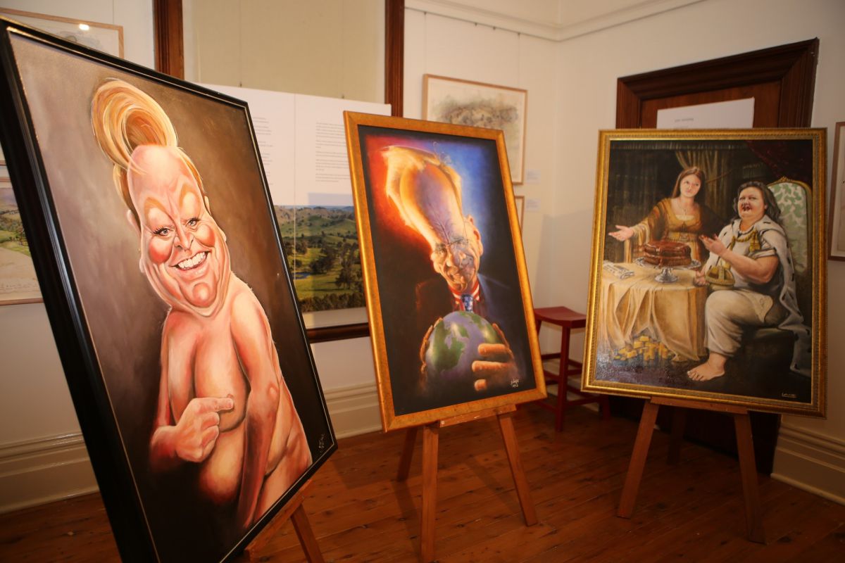 Three satirical portraits which won the Bald Archy Prize