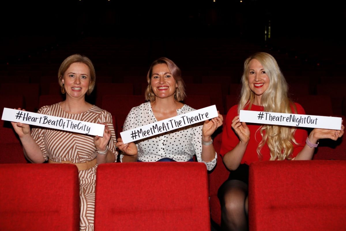 Pictured (left): Marketing and Education Officer Tracey Simond, Manager Civic Theatre Claire Harris, Box Office and Theatre Assistant Monique Burkinshaw.  The three Civic Theatre staff members stand together in front of the red Theatre curtain holding printed hashtags for the new campaign. The hashtags read, 