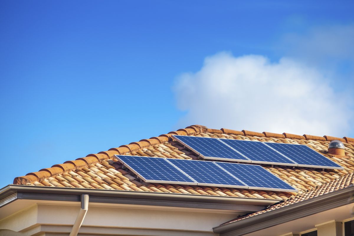 Solar panels on Australian suburban roof.