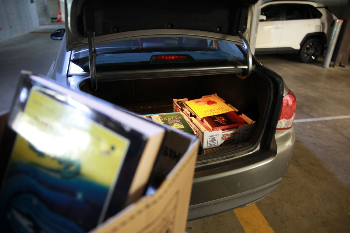 Books in boot of car