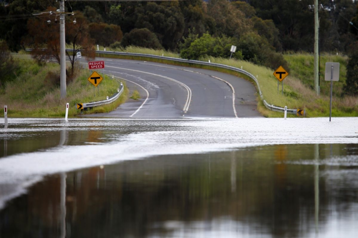 Flood water over road