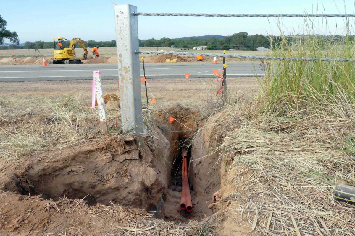 Trenches and cabling for lights at intersection