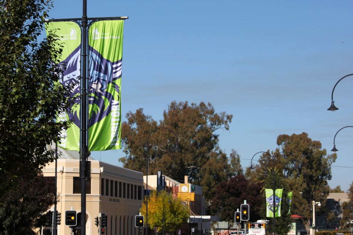 Raiders flags along main street