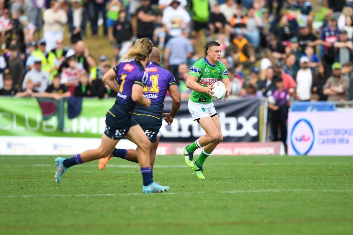 Canberra Raiders v Melbourne Storm players during game at McDonalds Park
