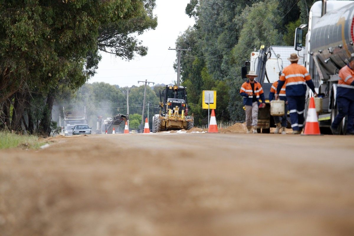 road works and machinery